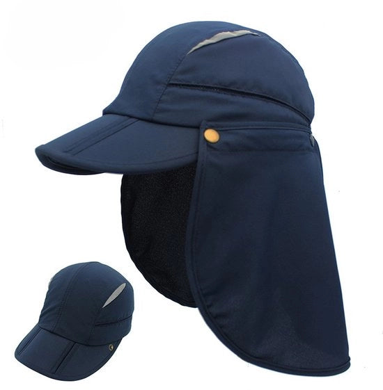 Cappello con protezione collo rimovibile Cappello estivo multifunzionale Protezione solare Adattabile per diametro testa 58-60 cm - Blu scuro