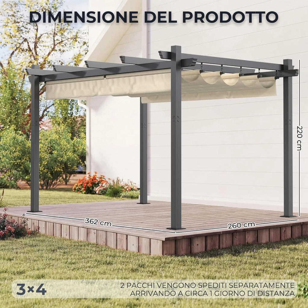 Gazebo Pergola 3x4,Gazebo Esterno Resistente,Pergolato da Giardino UV50+,Pergola Bioclimatica per Arredo Giardino Terrazzo,Beige