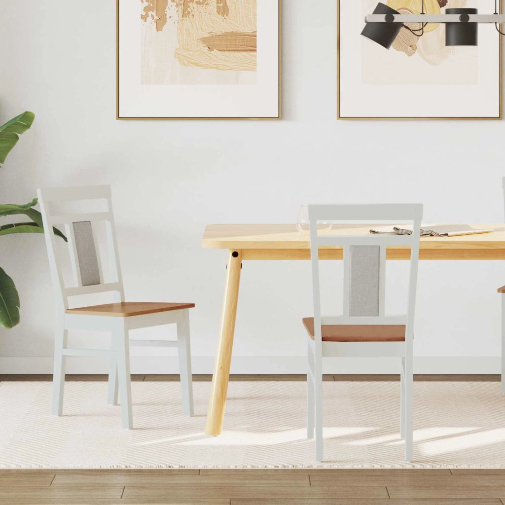 Sedia da pranzo 2 pcs Bianco e Naturale Legno di gomma solido 42020506