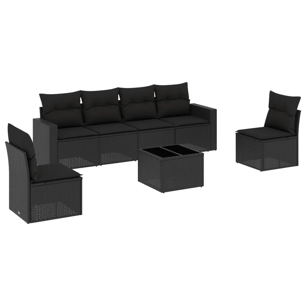 Set Divani da Giardino con Cuscini 7pz Nero Polyrattan 3218805