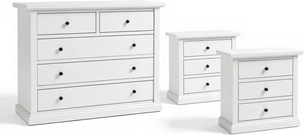 Gruppo como' a 5 cassetti  e 2 comodini a 3 cassetti laccato bianco opaco (1364) - Mobili 2G