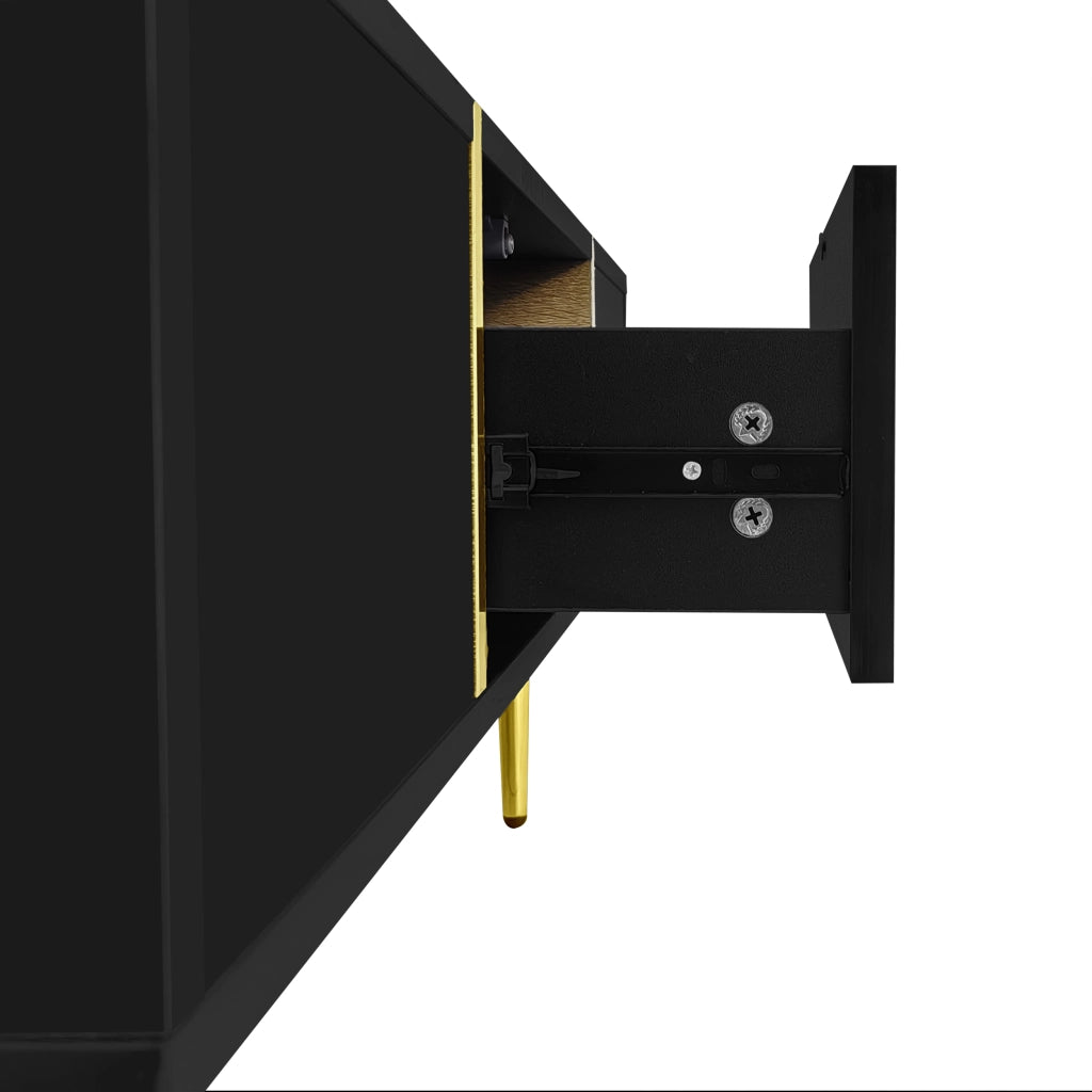 OKWISH Tavolino da salotto con 2 cassetti, finitura lucida nera e dettagli in metallo oro, MDF, 100 x 60 x 41.5 cm