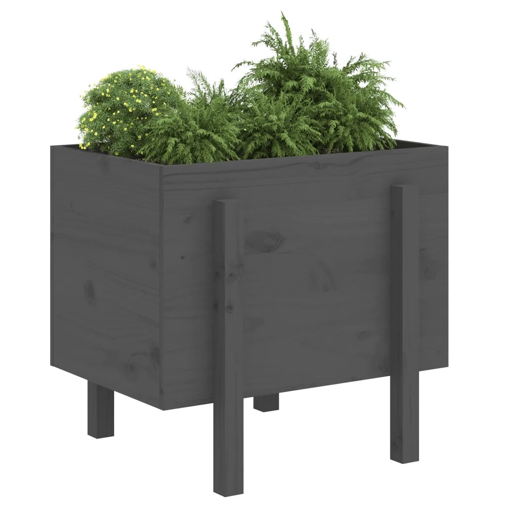 Fioriera da Giardino-Vaso da Esterno-Contenitore per Piante Grigia 62x50x57 cm Legno Massello di Pino