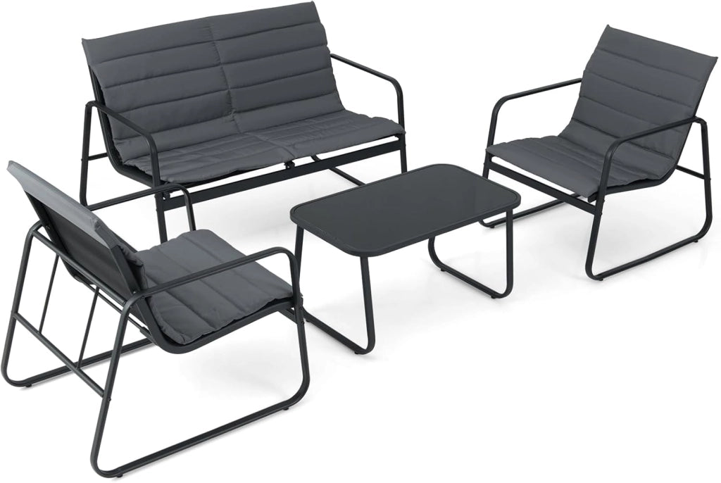Set Mobili da Giardino 4 Posti con Tavolino e 2 Sedute, Sedie con Cuscini Rimovibili, Ideale per Balcone, Giardino e Piscina