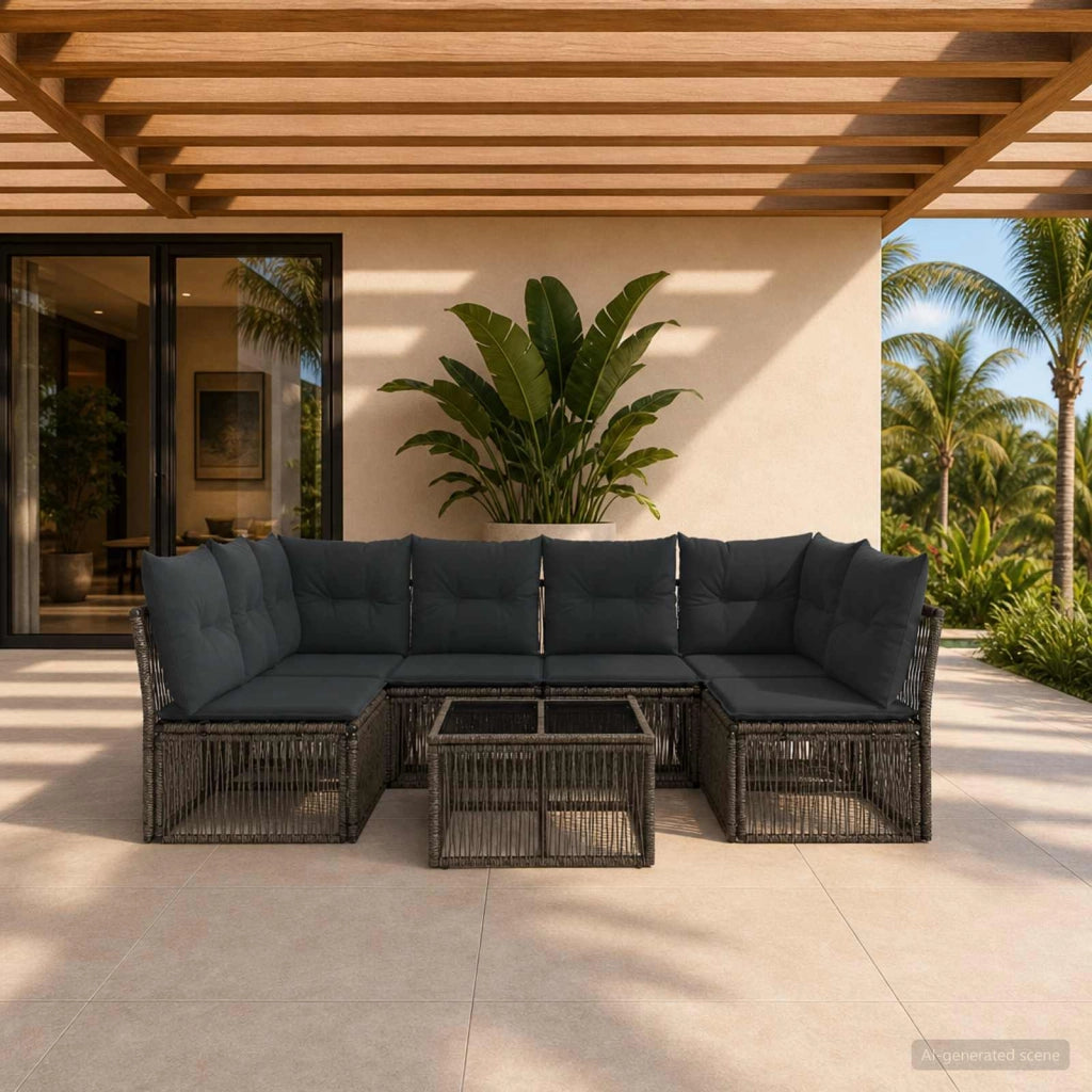 Set Divano da Giardino 7 pz Grigio polyrattan 3434162