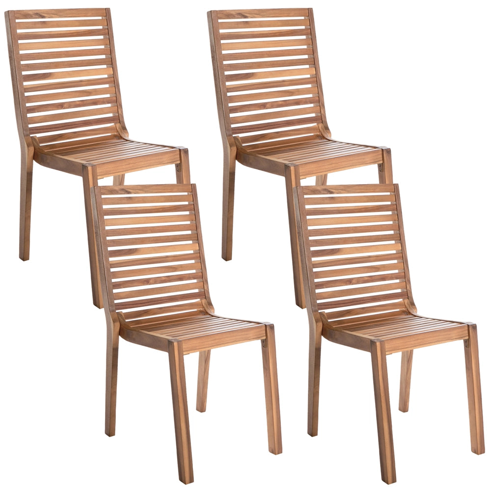 Set di 4 sedie da giardino in legno di acacia marrone chiaro per esterni senza braccioli in stile rustico