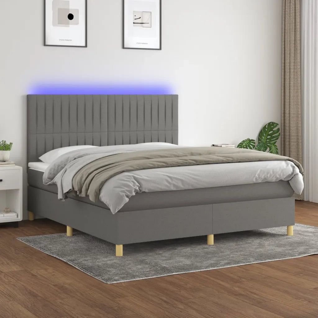 Letto a Molle Materasso e LED Grigio Scuro 180x200cm in Tessuto 3135614