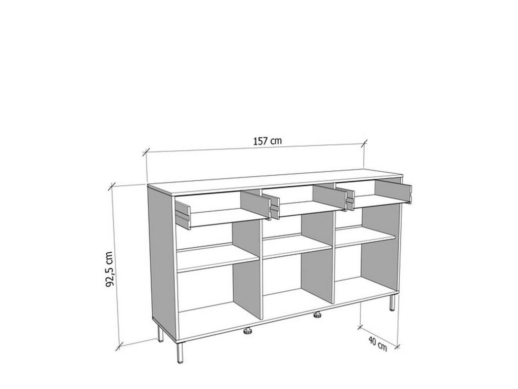 Madia Robbio, Credenza 3 Cassetti, 157x40x92.5h cm Marrone Rovere Nodi