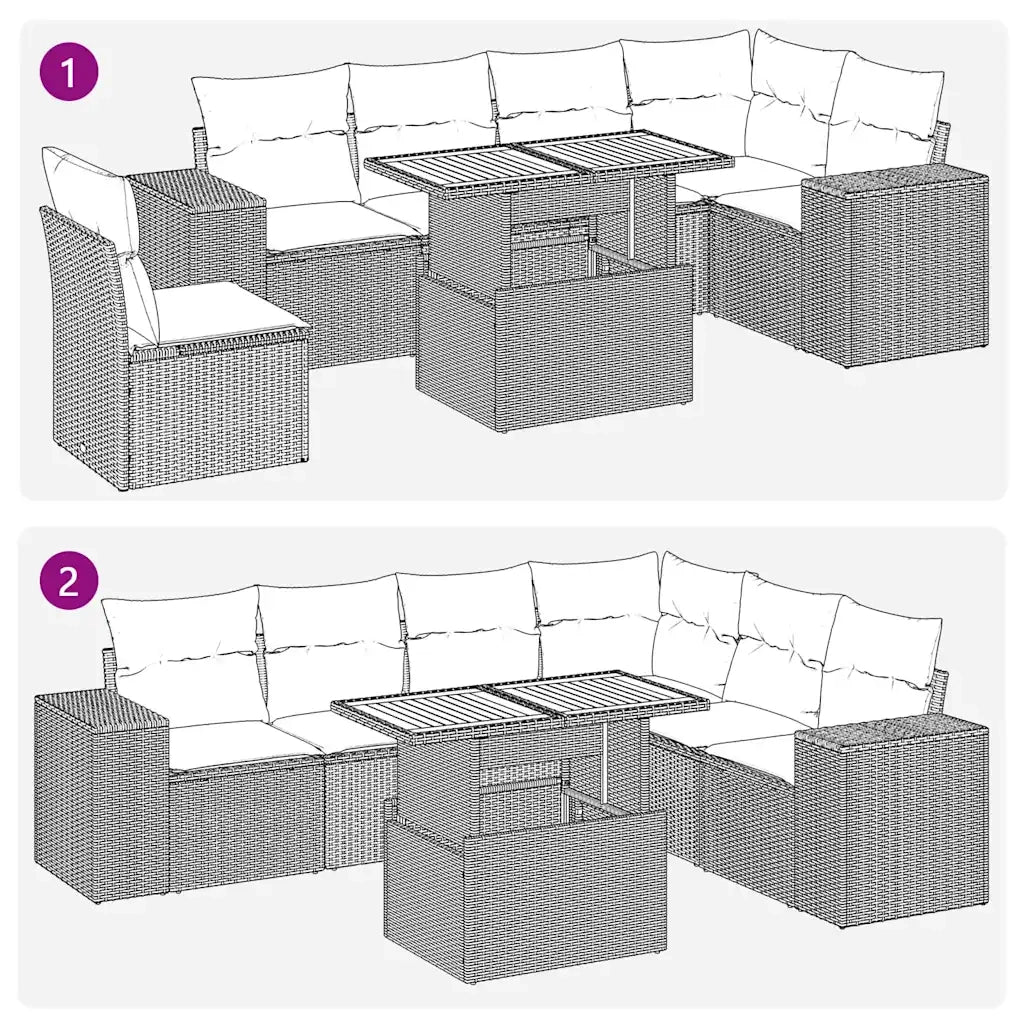 Set Divani da Giardino con Cuscini 7pz Nero Polyrattan