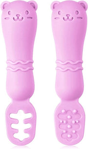 Lepeli per bambini educativi - 2 pezzi di cucchiai in silicone a forma di birra, viola.