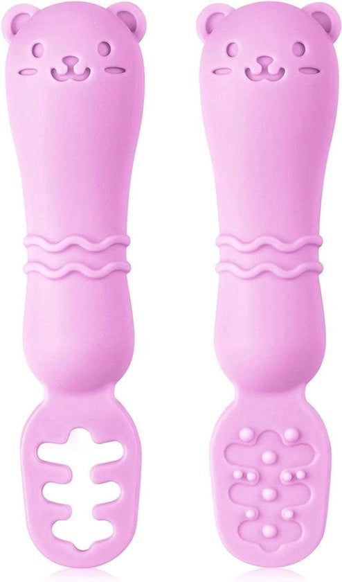 Lepeli per bambini educativi - 2 pezzi di cucchiai in silicone a forma di birra, viola.