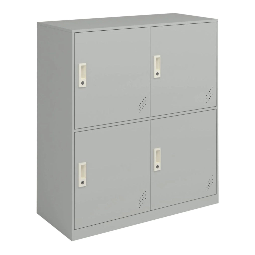 Armadietto in metallo con 4 ante 100 x 90 x 40 cm acciaio laccato grigio chiaro 03_0009182