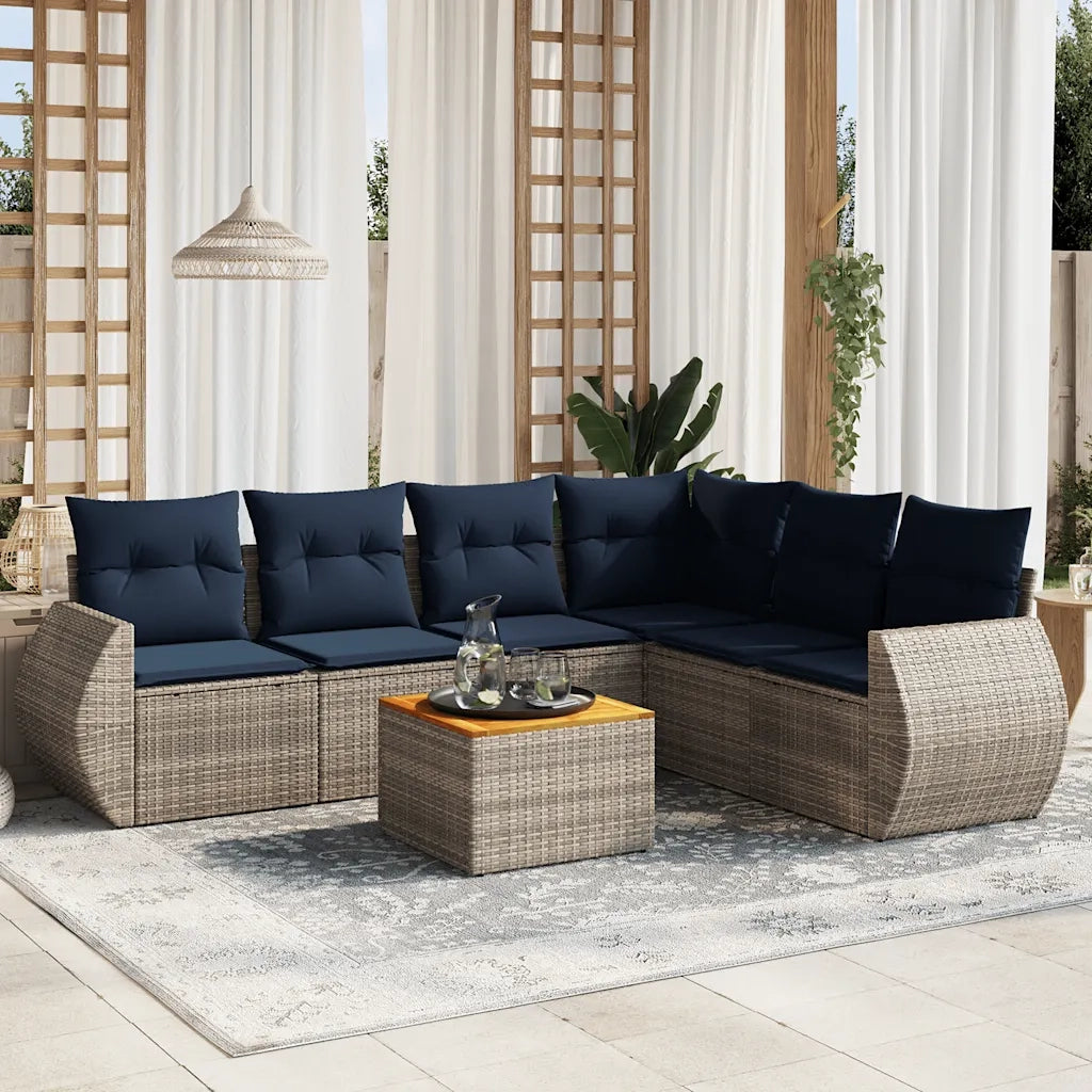 Set Divani da Giardino 7 pz con Cuscini Grigio in Polyrattan 3225025