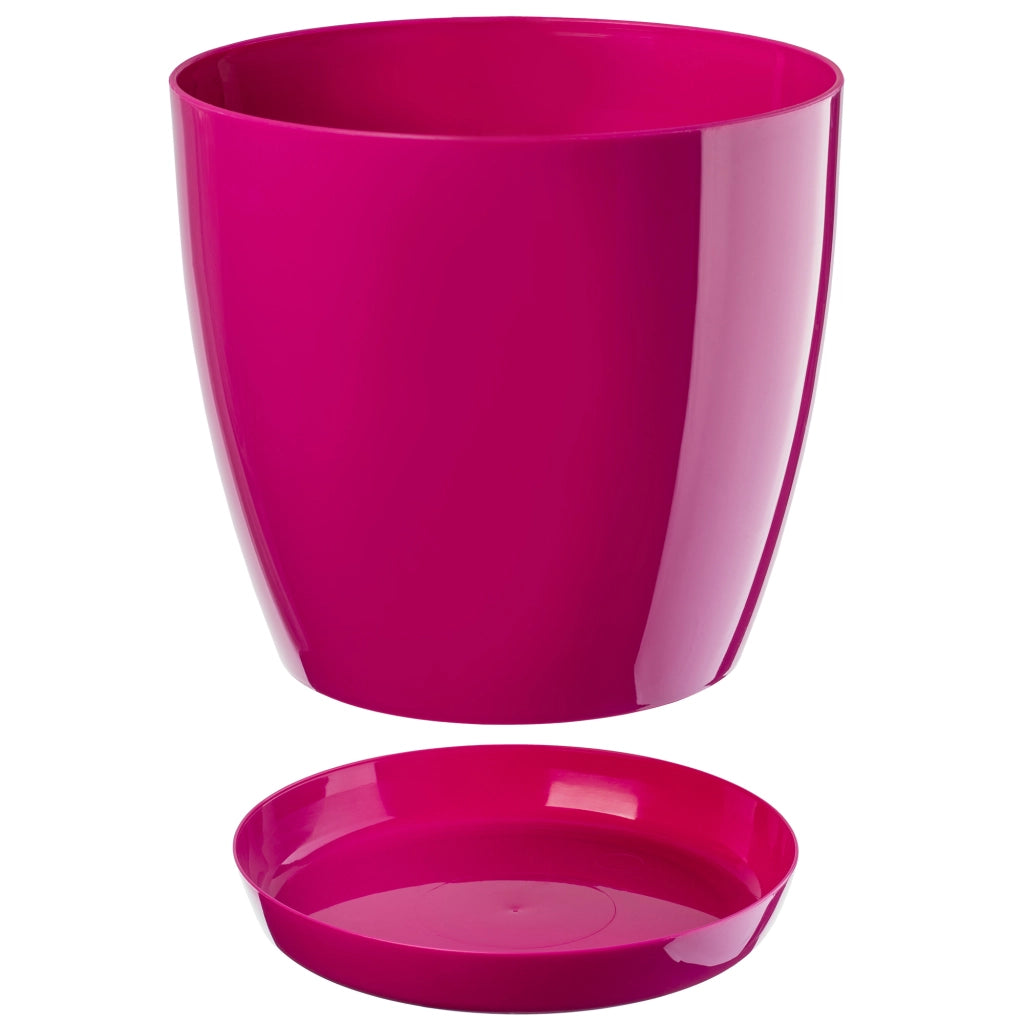 Vaso da fiori KADAX con sottovaso e coperchio in plastica, 18 cm, rosa.