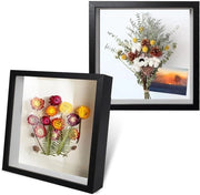 Set di Supporti per Foto 3D Premium per Oggetti da 20 x 20 cm - Cassetto di Visualizzazione Profondo per Fiori e Foto - Nero - Pacchetto da 2