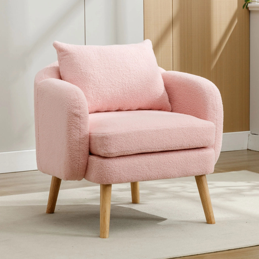Poltrona singola in tessuto teddy rosa con cuscino di seduta da 14 cm