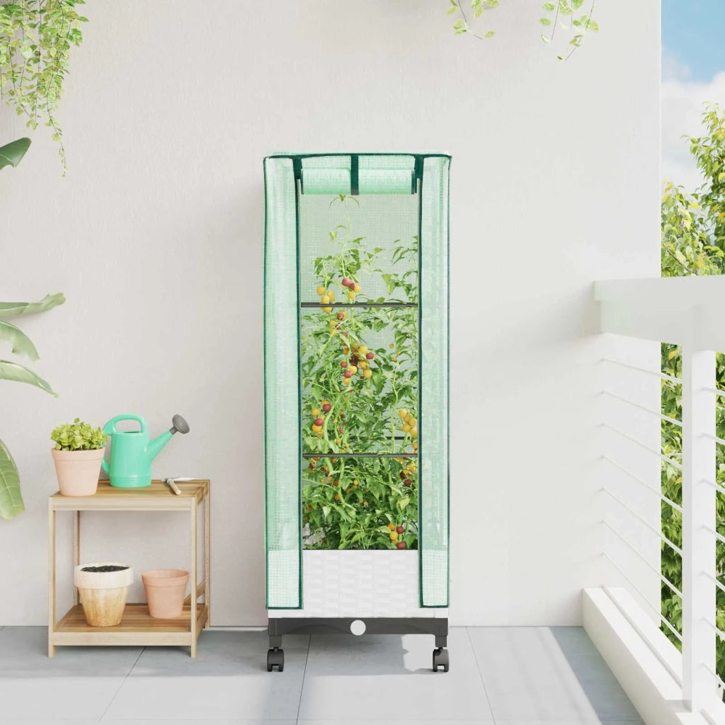 Vaso da Giardino con Copertura per Serra e Ruote Bianco PP 3422928