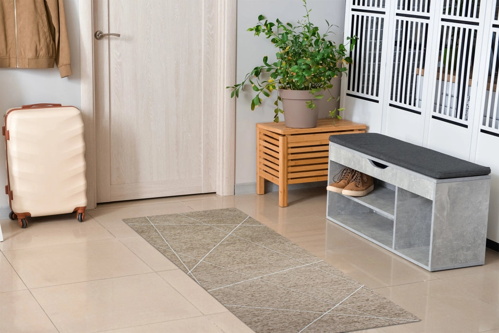 Tappeto Arredo Moderno Morbido in Ciniglia Ingresso Antiscivolo Prodotto Italiano  Soggiorno Camera Salotto Disegni Piazzati Cotone Varie Misure Grande Quarzo/Fango - 80x150 cm