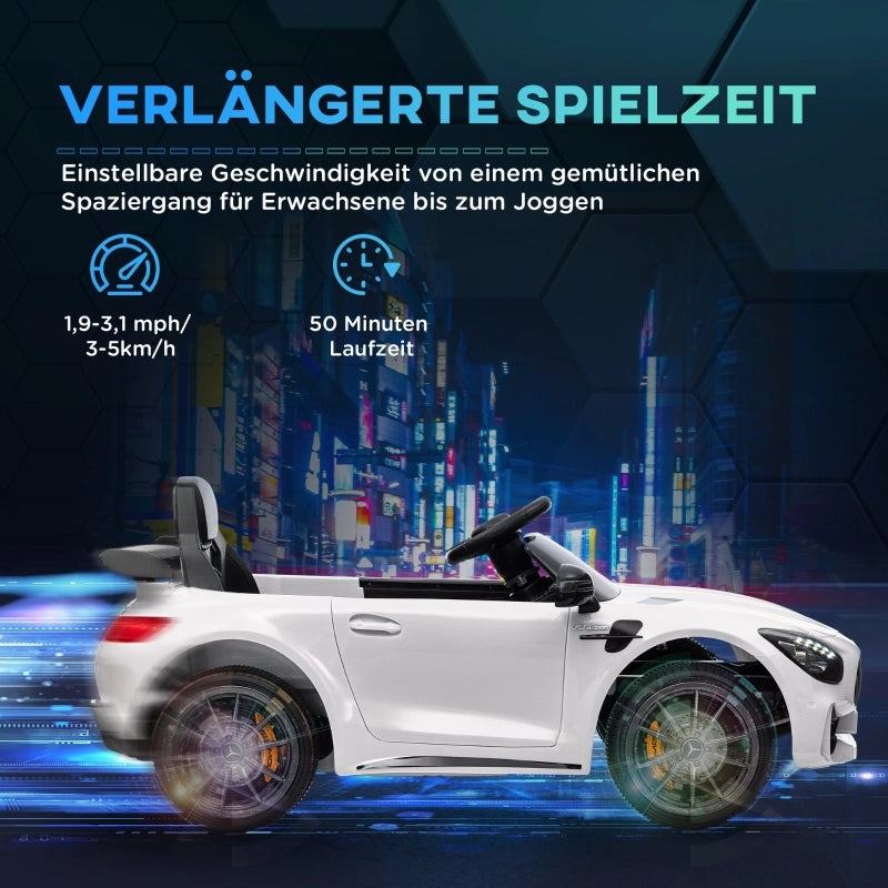Macchina elettrica per bambini, Mercedes, 3-5 km/h, telecomando, luci e musica, bianca