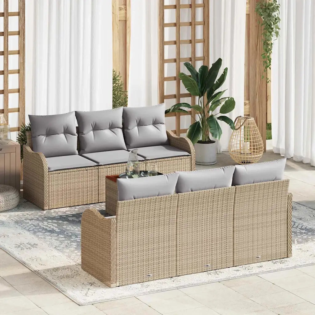 Set Divano da Giardino con cuscino 7 pcs Beige polyrattan 3347399