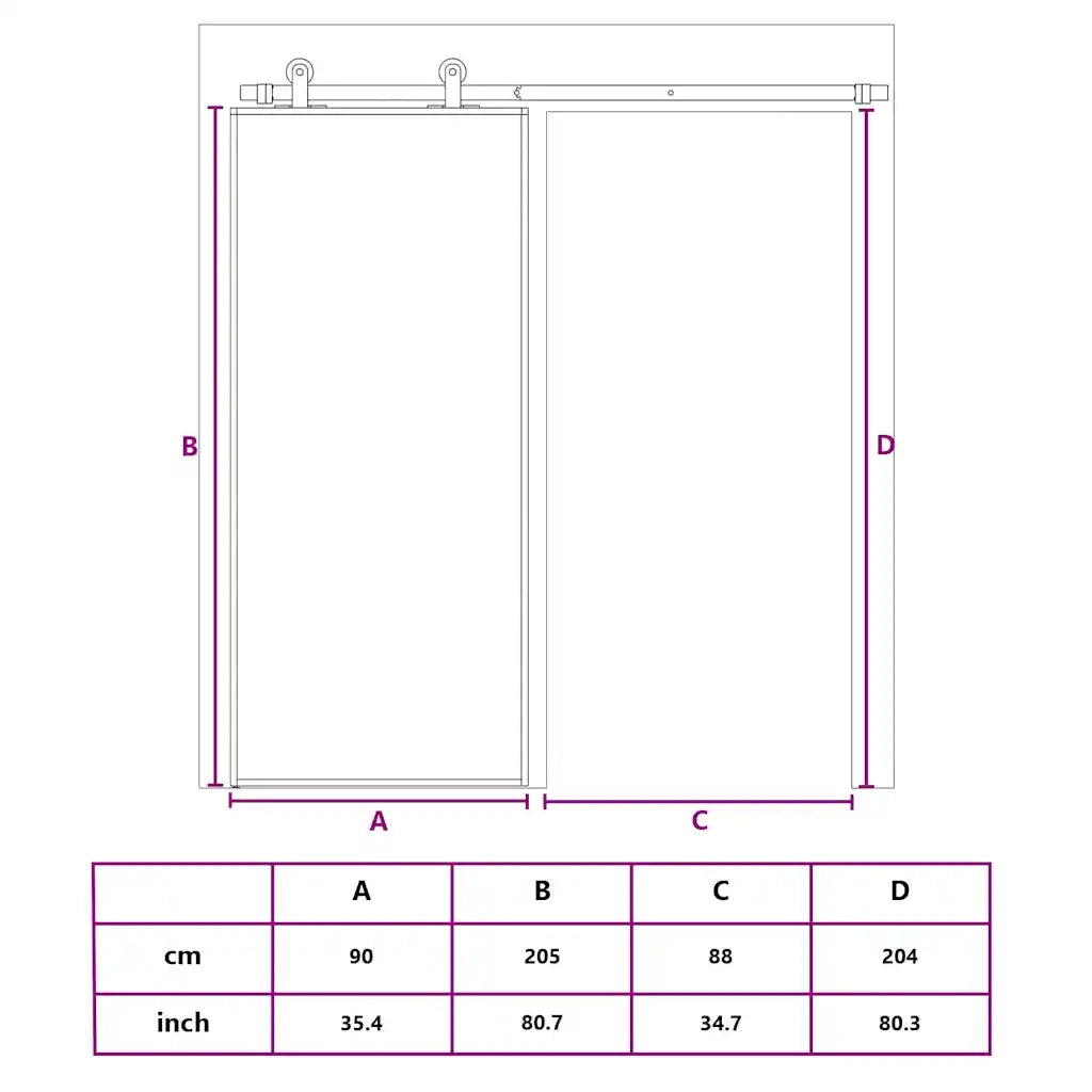 Porta Scorrevole Nera 90x205 cm in Vetro Temperato e Alluminio 155214
