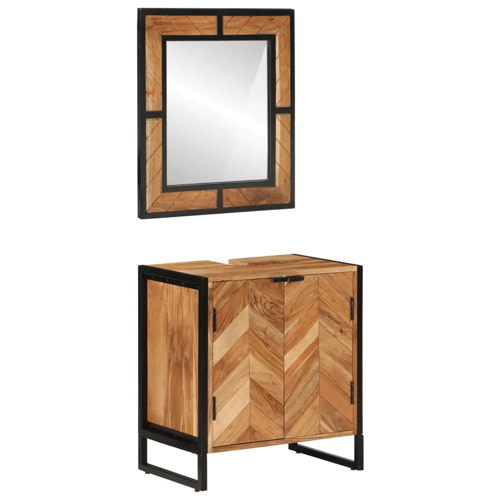 Set Mobili da Bagno 2 pz in Ferro e Legno Massello di Acaciacod mxl 90418