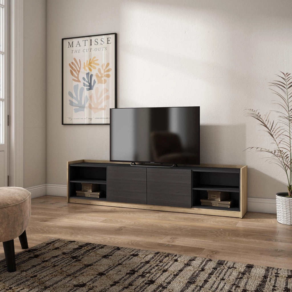 Mobile TV Soggiorno, 207x50x37 cm, Per TV fino a 80", Mobile Soggiorno, Nero e rovere