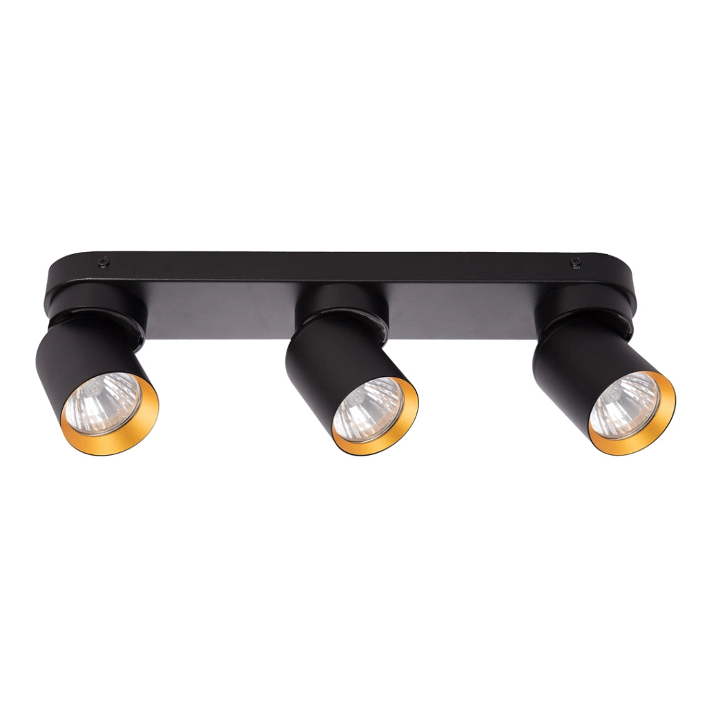 Plafoniera barra nera oro 3 spot GU10 10W Andy Milagro