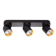 Plafoniera barra nera oro 3 spot GU10 10W Andy Milagro