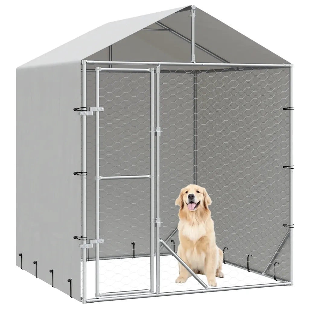Cuccia Cani da Esterno Tetto Argento 2x2x2,5 m Acciaio Zincatocod mxl 118244