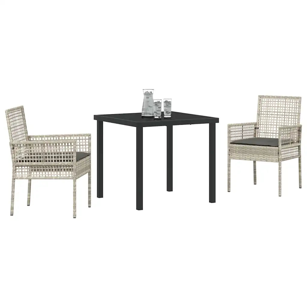 Set da Pranzo per Giardino 3 pcs Grigio chiaro polyrattan