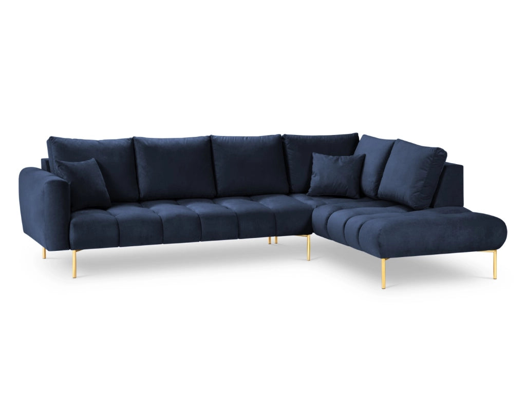 Cosmopolitan Design - Divano angolare destro "Hastings" 5 posti in velluto blu reale 