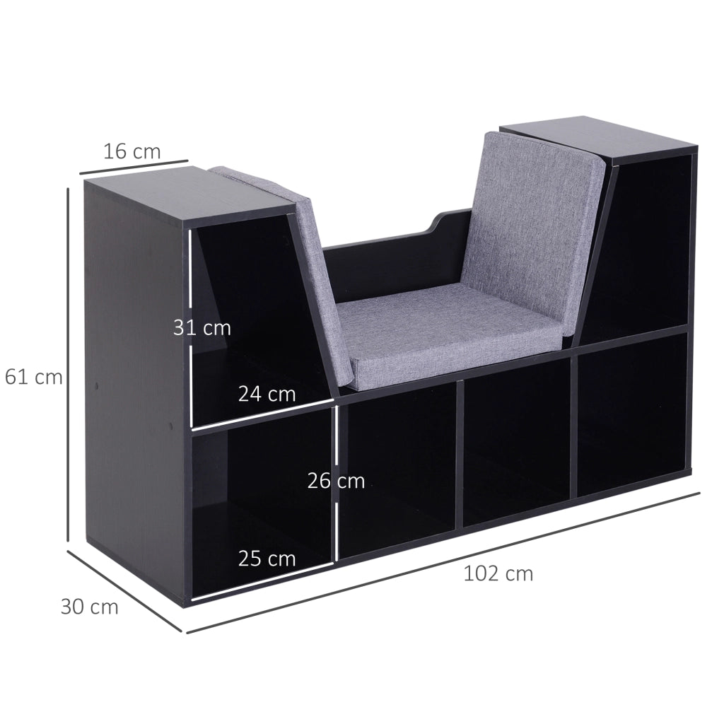 Libreria a Banco 2 in 1 con Cuscini ¨C Zephmum ¨C 102x30x61 cm, Nero