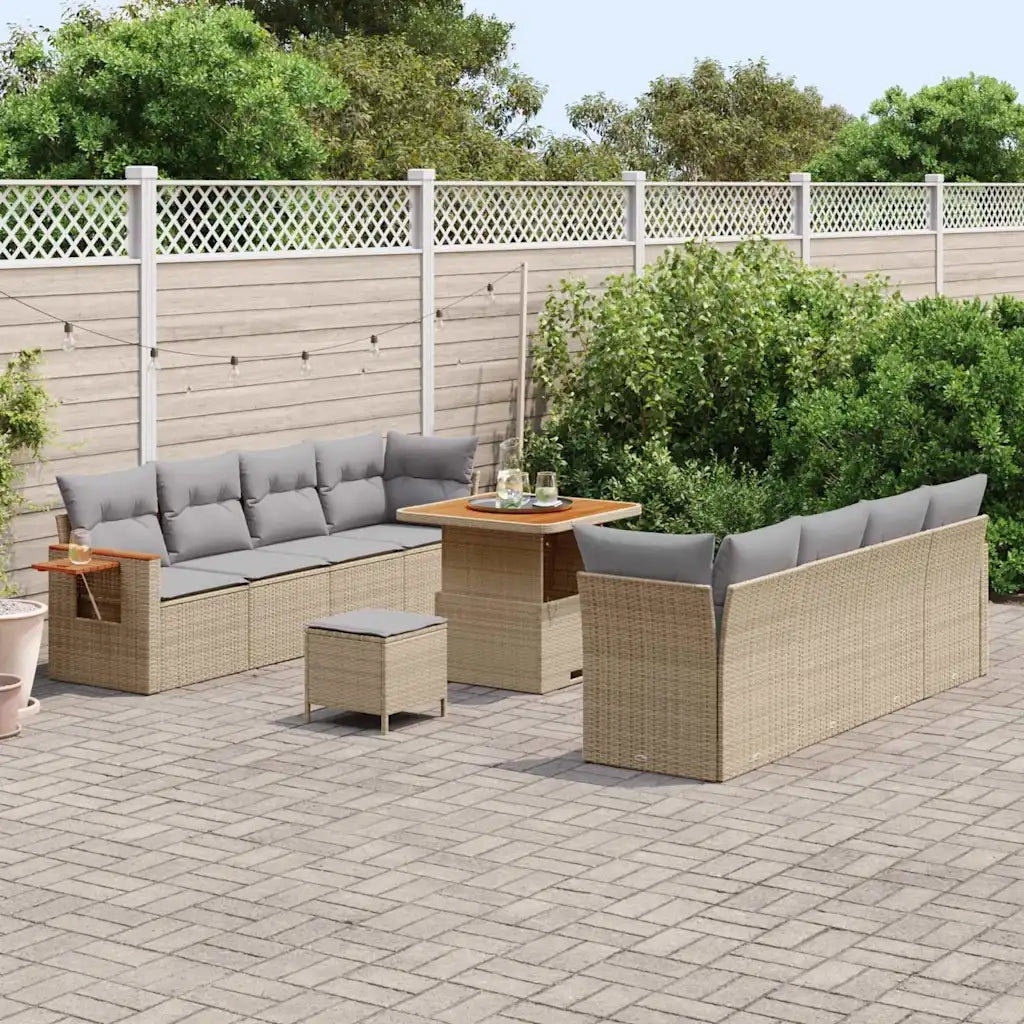 Set Divano da Giardino 12 pcs Beige e Grigio Chiaro polyrattan