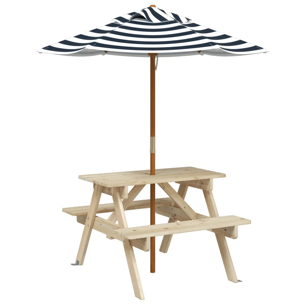 vidaXL Tavolo da Picnic per 4 Bambini con Ombrellone Legno di Abete