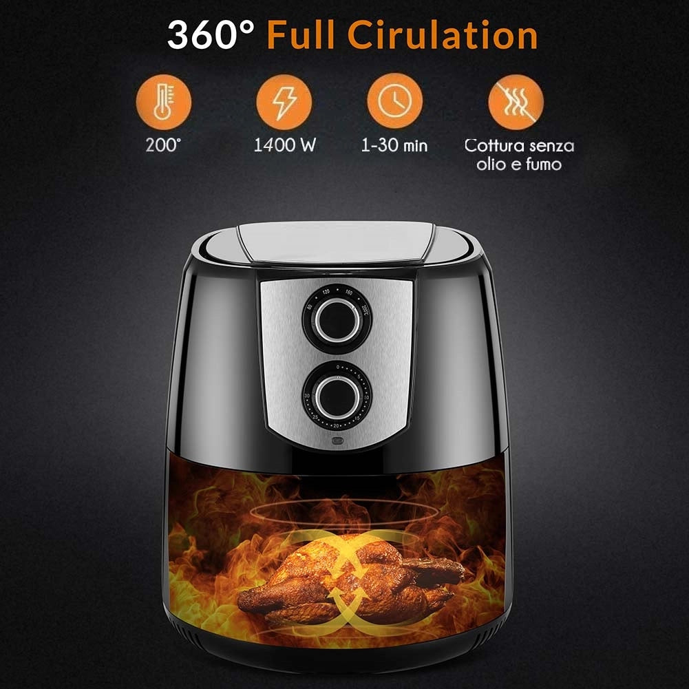 Friggitrice ad Aria Calda Senza Olio Timer 4,4Lt 1400W Frigge e Cuoce 4-6persone