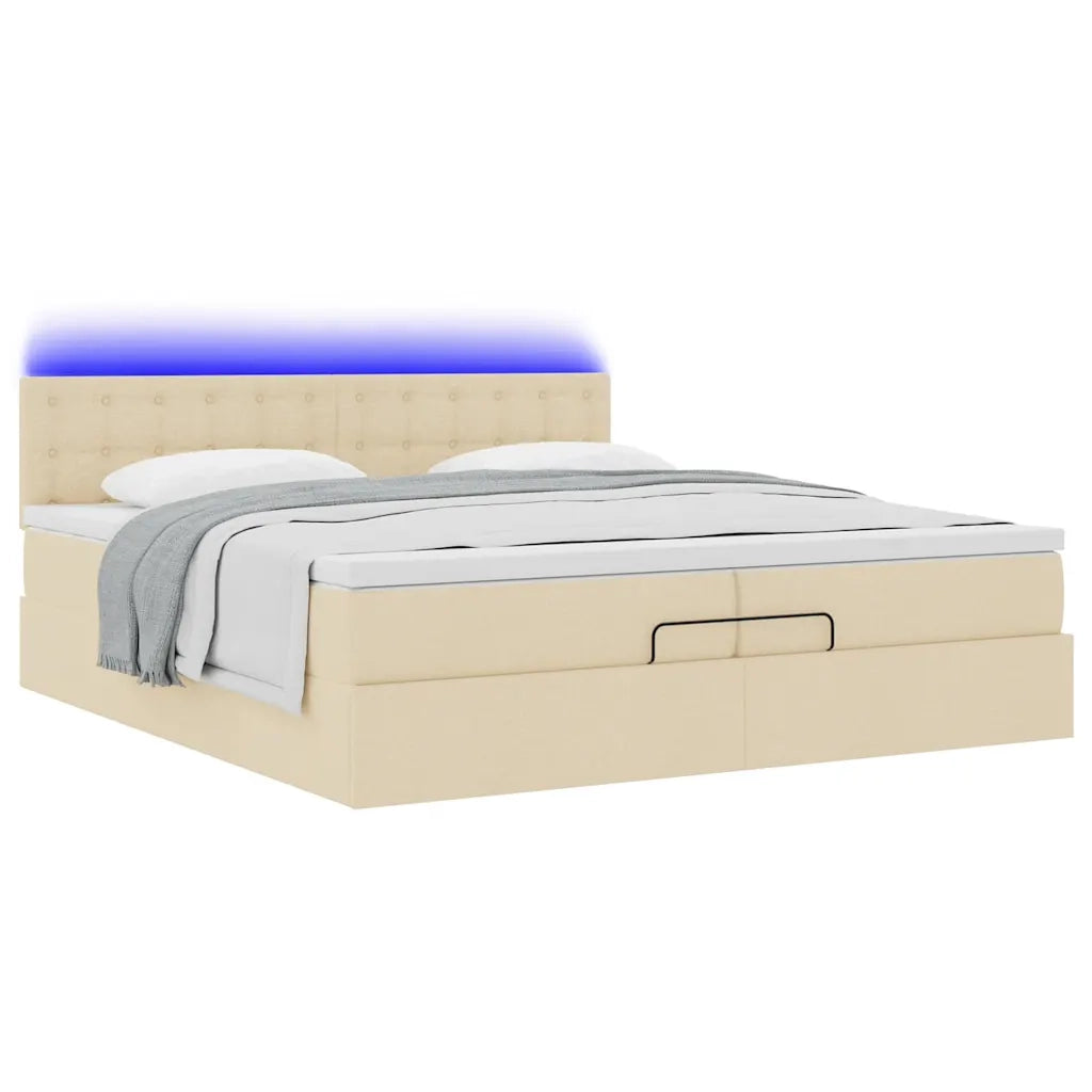 Struttura Letto Pouf con Materassi Crema 200x200 cm in Tessuto 3312504
