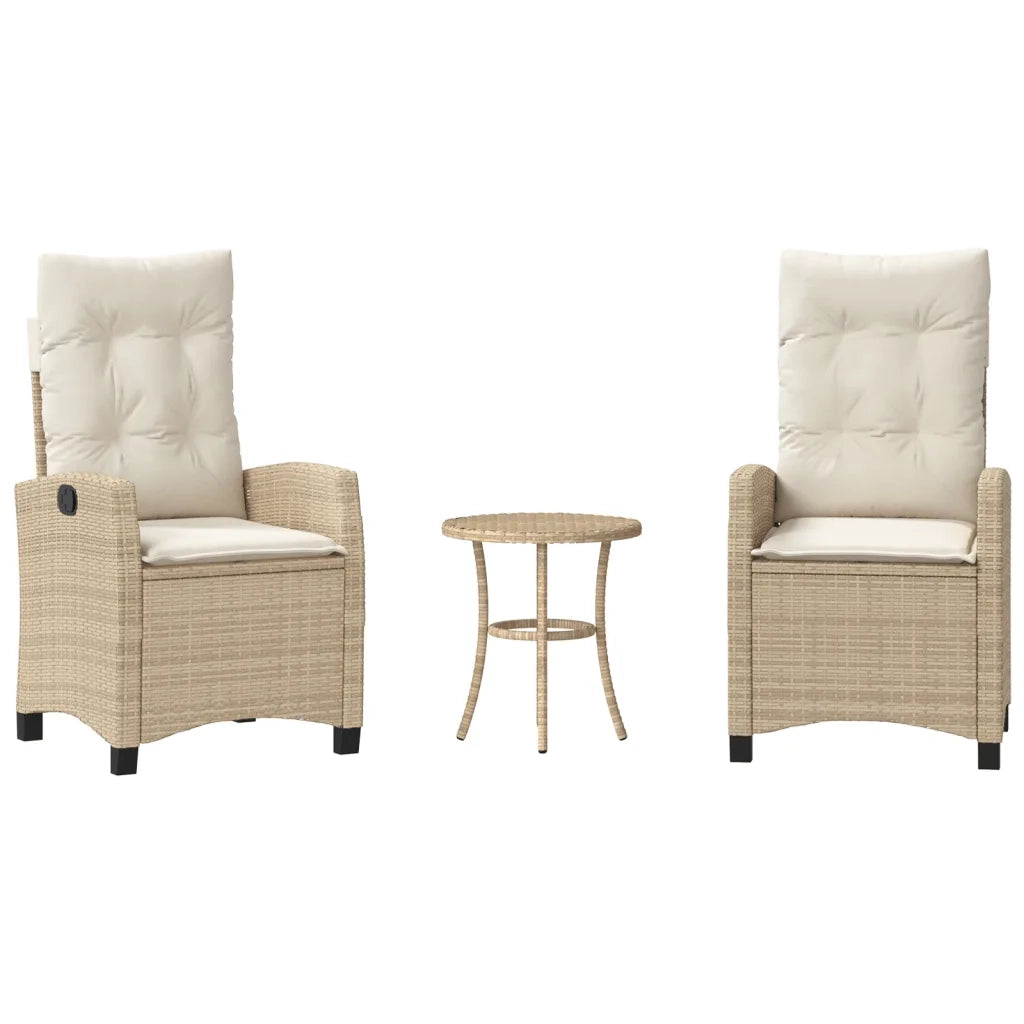 Set da Bistr¨° 3 pz | Set Salotto da Giardino con Cuscini Beige in Polyrattan