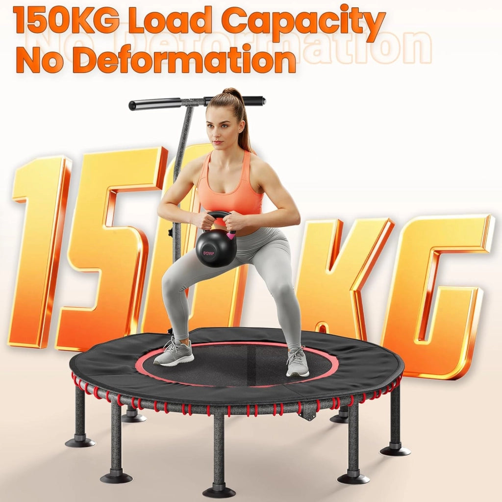 Trampolino Fitness da Interno | Copertura Protettiva Imbottita | Fino a 150 kg Capacità Carico | 3 Altezze Manubrio Regolabili | Senza Installazione | Bambini Adulti | Ø102 cm/122 cm | Casa