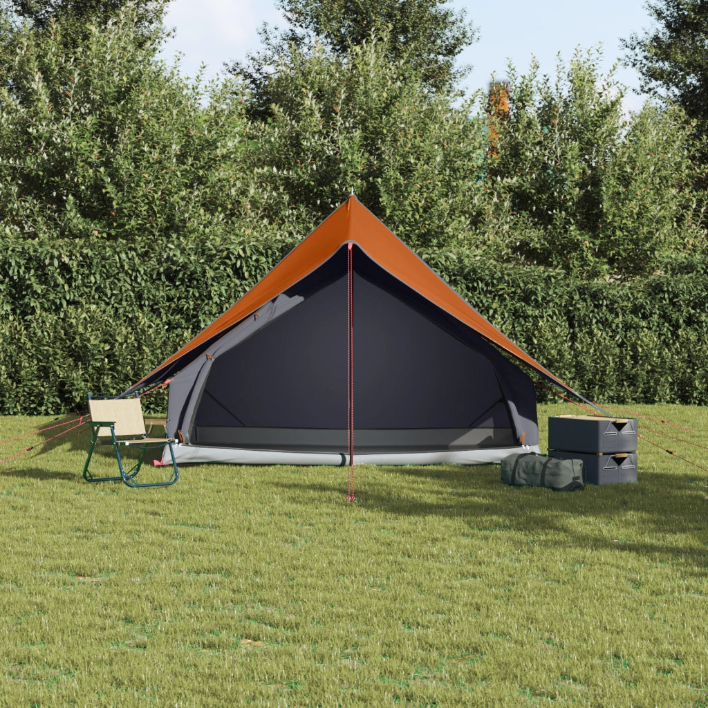 Tenda da Campeggio a Forma di A per 5 Persone Impermeabile Grigia e Arancione