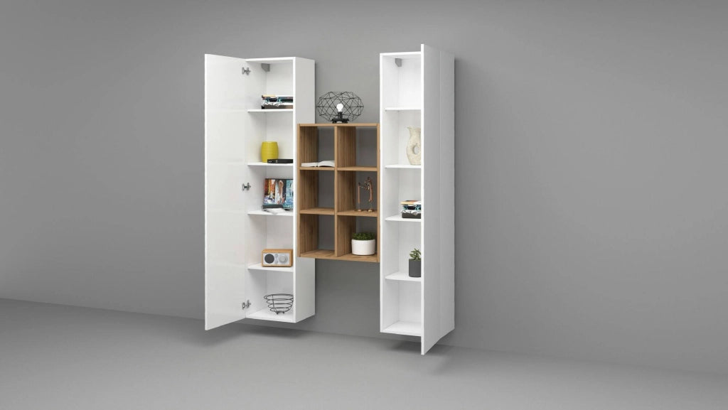 Madia Danila, Credenza 14 Ripiani Made in Italy, 40x30x180h cm Bianco Lucido
