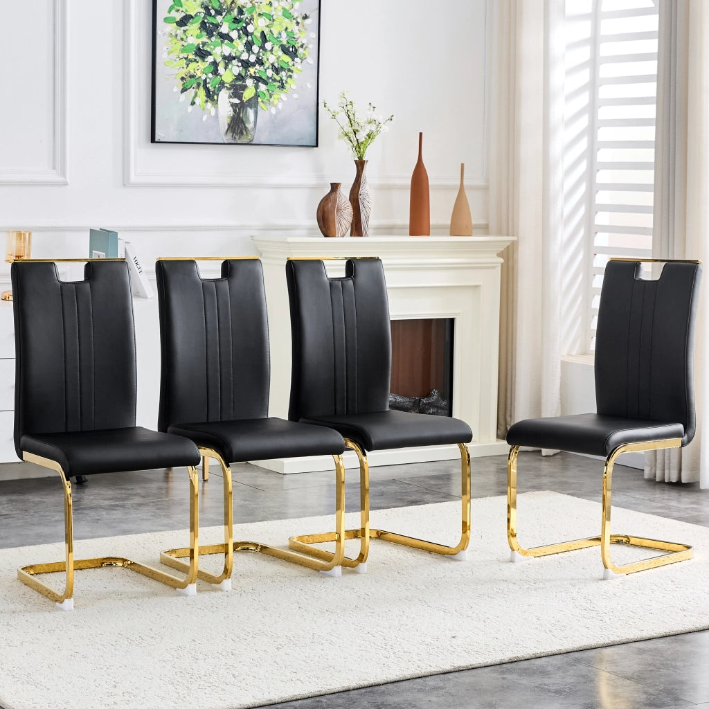 Sedia moderna in PU nero con schienale ergonomico e piedini antiscivolo per sala da pranzo studio e ufficio