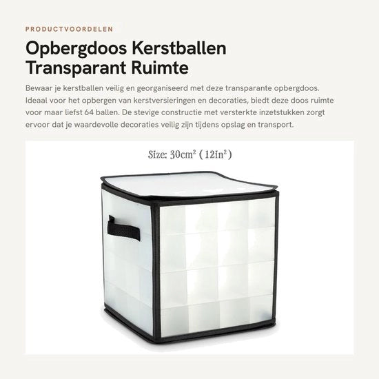 Cassa di archiviazione per palline natalizie - Transparente - Opvouabile - Con divisorio - Fino a 64 palline - 30 x 30 cm - Elementi di fissaggio rinforzati