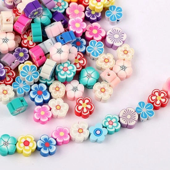 Set di perline 100 pezzi - Perline colorate con Smiley/Bloem/Fruit - Ceramica artigianale - Accessori per la creazione di gioielli - Migliora la creatività - Perline da confezionare