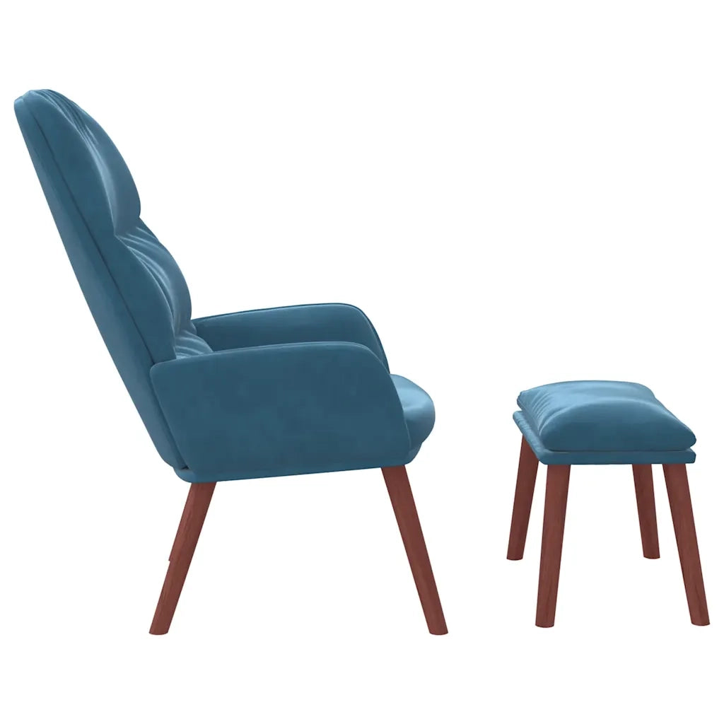 Divano Sedia-Poltrona Relax con Poggiapiedi Blu in Velluto 588347