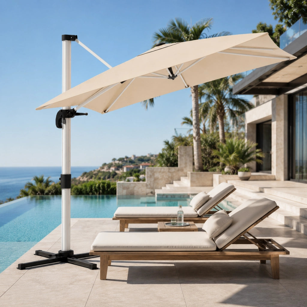 Ombrellone Decentrato Girevole E Inclinabile Con Struttura In Alluminio Antiruggine Telo Impermeabile UV50 Ideale Per Patio Piscina E Giardino Beige