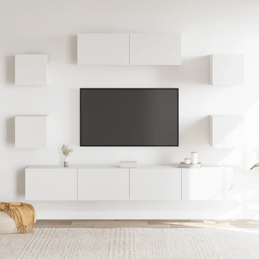 Set di Mobili Porta TV 7 pz-Set di 7 Credenza per TV Bianco in Legno Multistrato 276831
