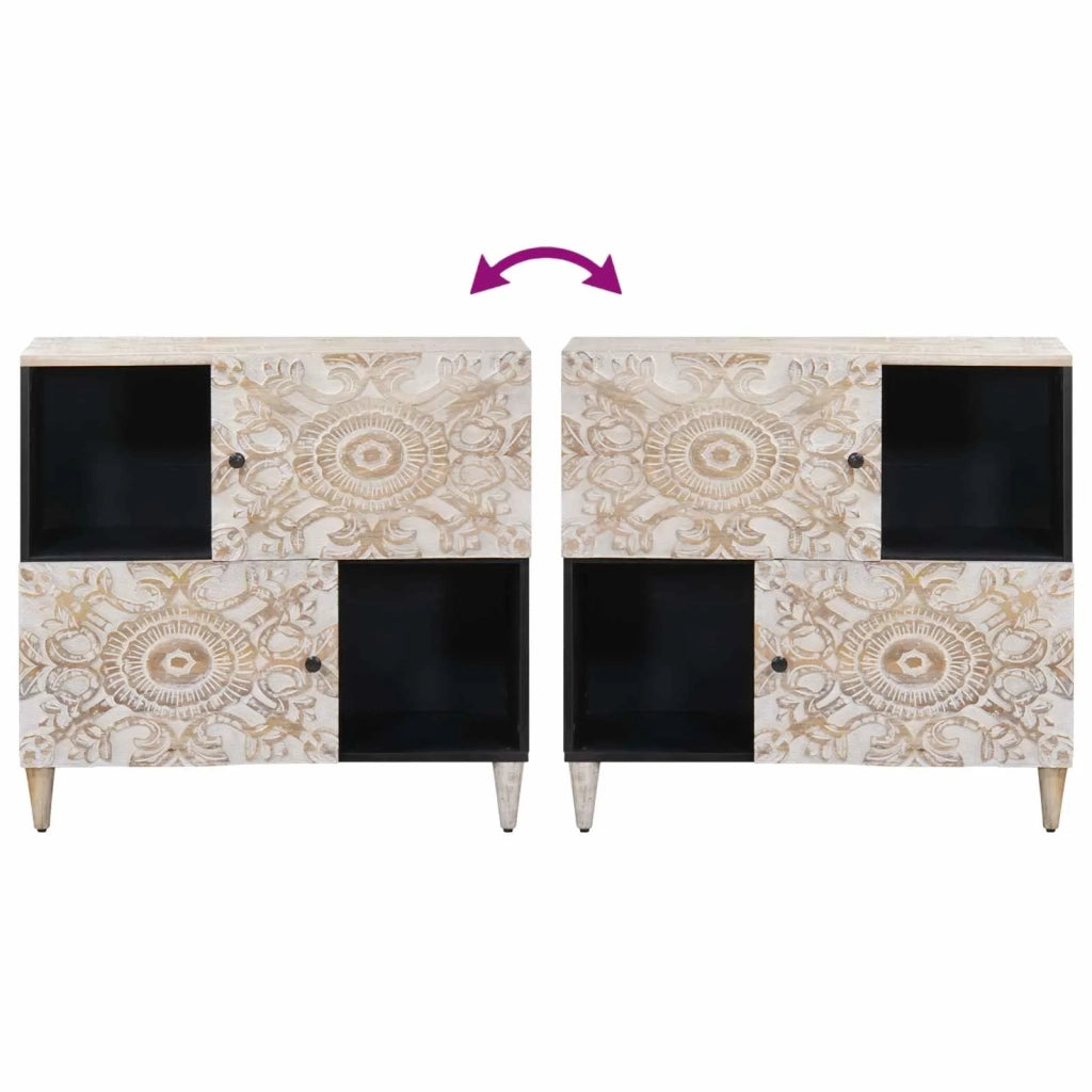 Credenza Bianco 80 x 33,5 x 75 cm Legno di mango massello