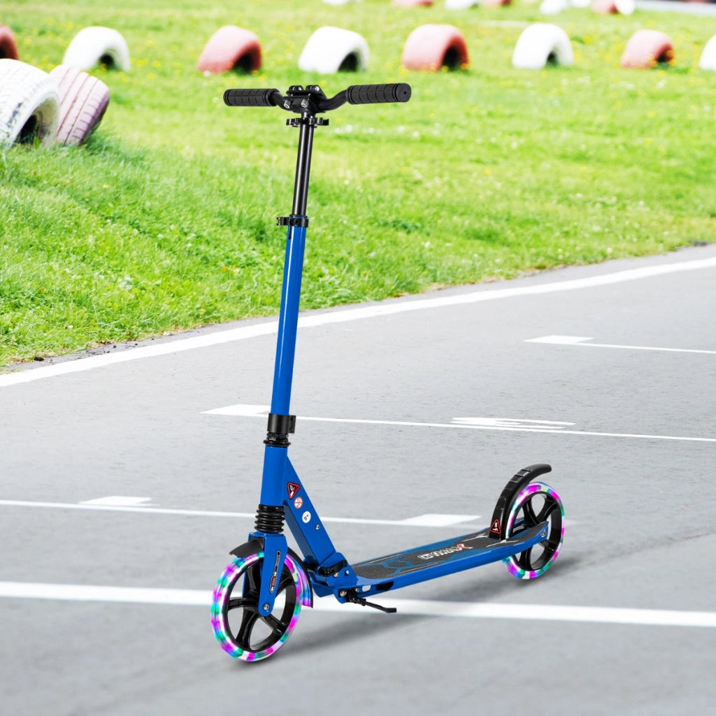 Monopattino con luci LED e ruote silenziose per bambini pi¨´ di 8 anni, Monopattino pieghevole con tracolla Blu-Monopattini