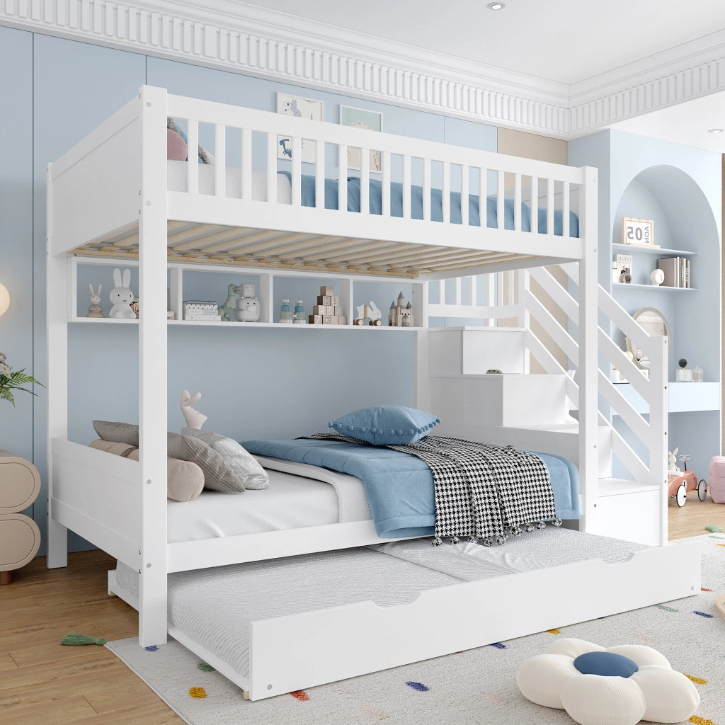 LETTO a castello 90x200 cm Bianco in pino con letto estraibile
